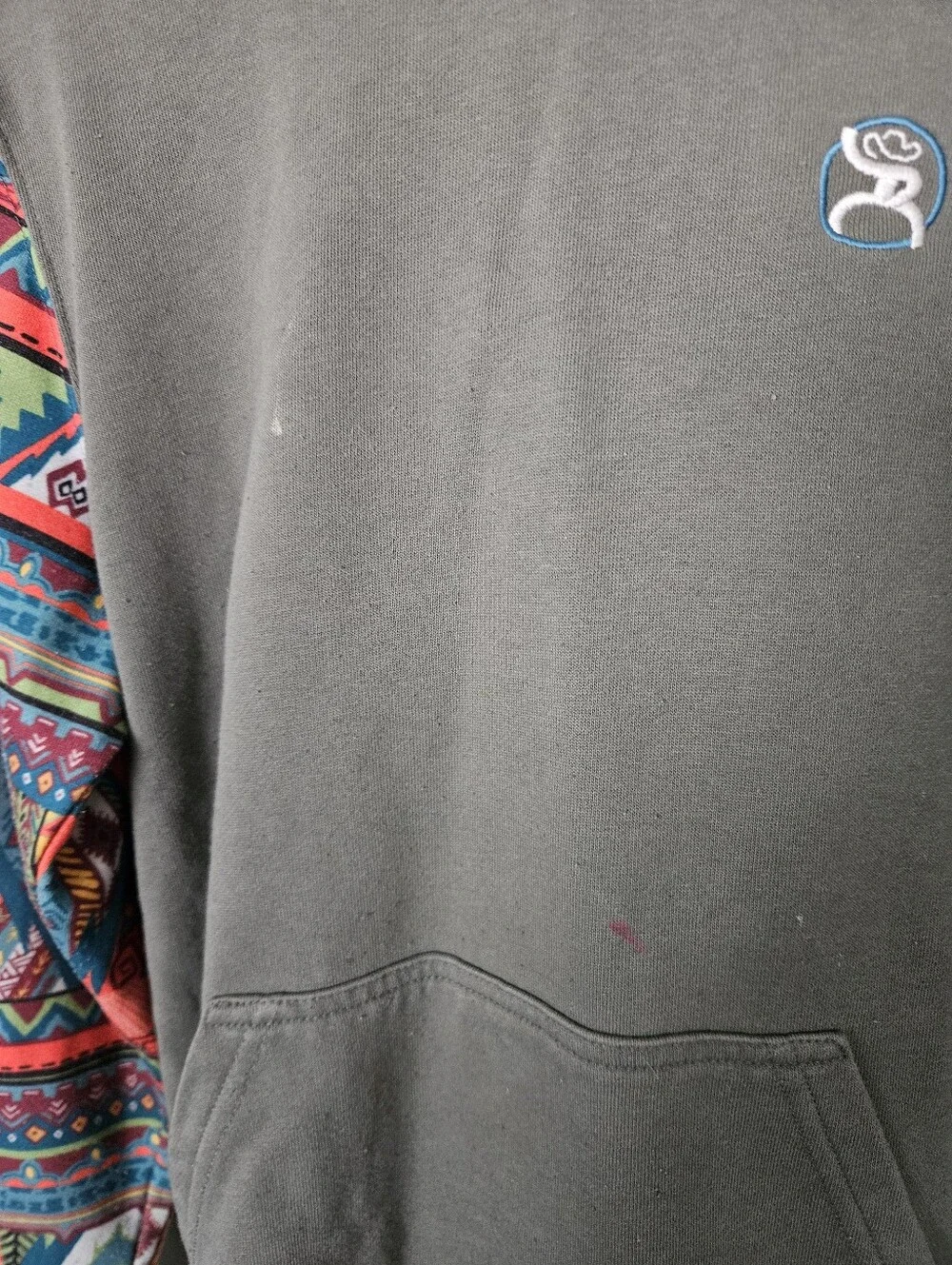 Hooey Youth Large Gray Pullover Hoodie with Colorful Aztec Sleeves Western